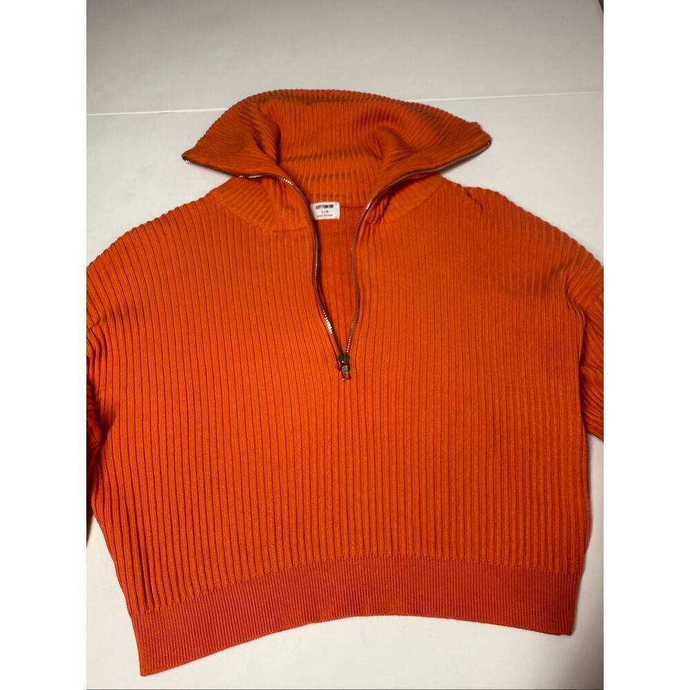 Cotton ON  Womens's Crop Rib Half Zip  Sweater Fiery Orange  Sz L See Notes - Picture 7 of 13